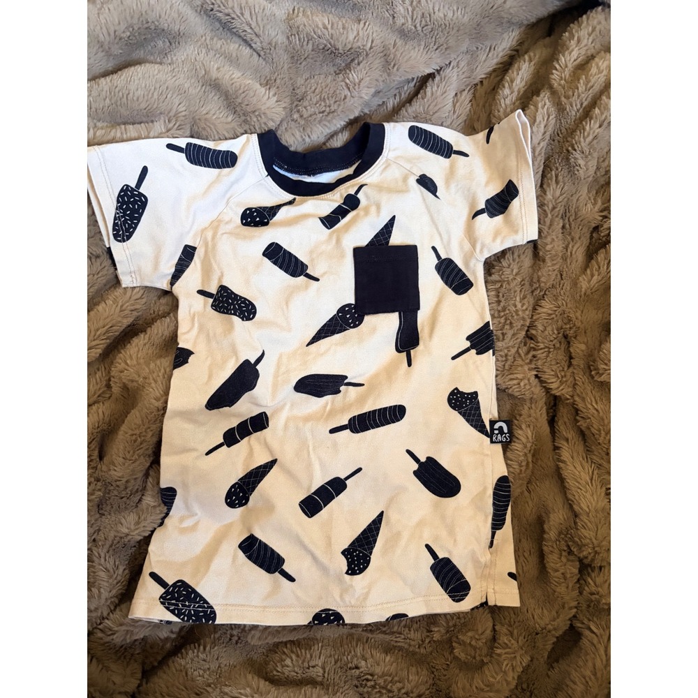RAGS Toddler Boys Ice Cream Popsicle Print Pocket T-Shirt Navy Cream 2T